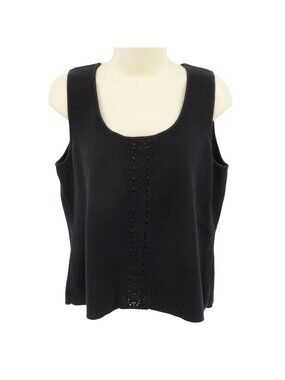 Villager Women Extra Large XL Black Crochet Solid Black Ribbed Shirt Sleeveless